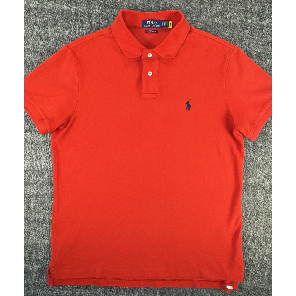 Mens Ralph Lauren Solid Red Cotton Shortsleeve Polo Custom Slim Fit Large